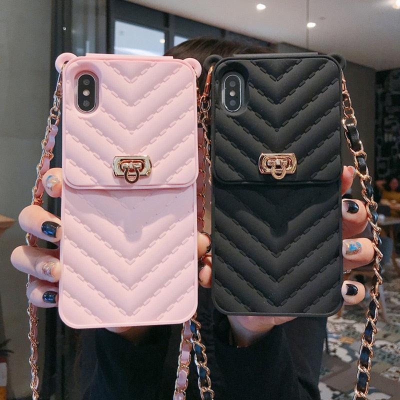 Luxury Wallet Bag Phone Case For iPhone 14 13 12 MINI 11 Pro XR XS Max 6 7 8 Plus Silicone Card Pocket Strap Cover With Lanyard Crossbody Chain Card Holder Slot Handbag Wrist Strap Protective Cover Stevvex