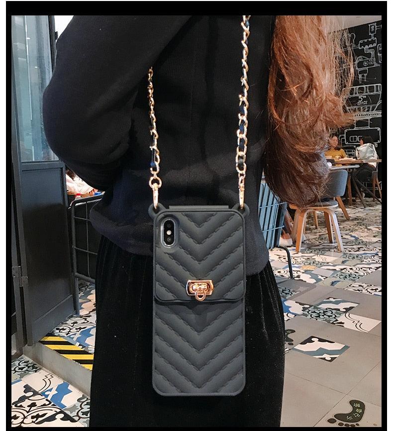 Luxury Wallet Bag Phone Case For iPhone 14 13 12 MINI 11 Pro XR XS Max 6 7 8 Plus Silicone Card Pocket Strap Cover With Lanyard Crossbody Chain Card Holder Slot Handbag Wrist Strap Protective Cover Stevvex