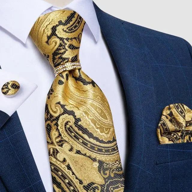 Luxury Wedding High Quality Solid Color Floral Tie For Men Fashion Silk Necktie Cufflink Silk Tie Set For Men Stevvex