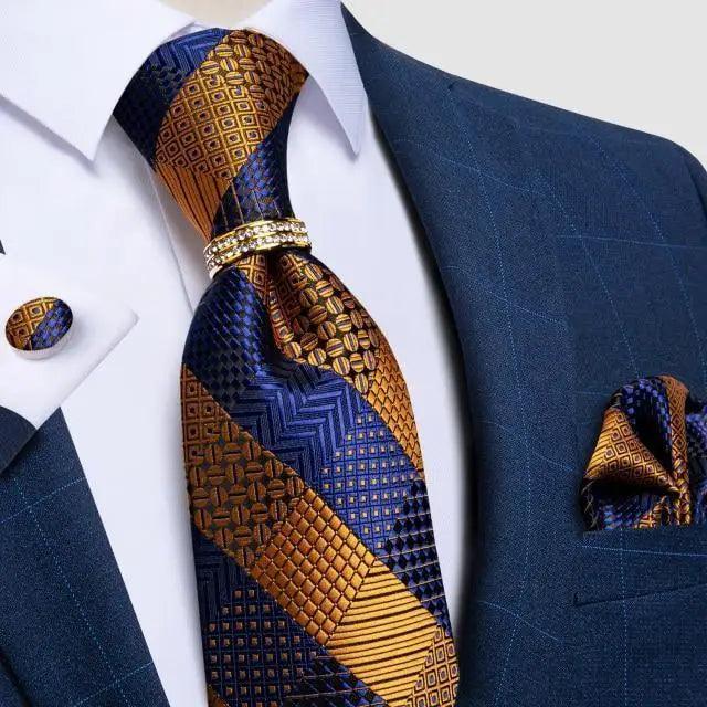 Luxury Wedding High Quality Solid Color Floral Tie For Men Fashion Silk Necktie Cufflink Silk Tie Set For Men Stevvex
