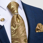 Luxury Wedding High Quality Solid Color Floral Tie For Men Fashion Silk Necktie Cufflink Silk Tie Set For Men Stevvex