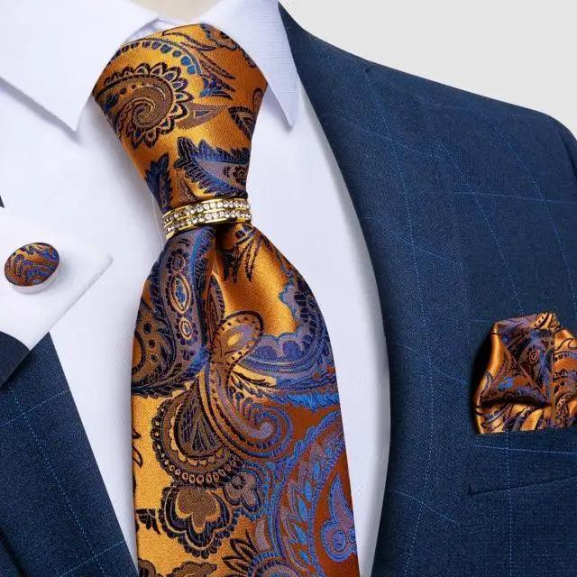 Luxury Wedding High Quality Solid Color Floral Tie For Men Fashion Silk Necktie Cufflink Silk Tie Set For Men Stevvex