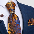 Luxury Wedding High Quality Solid Color Floral Tie For Men Fashion Silk Necktie Cufflink Silk Tie Set For Men Stevvex