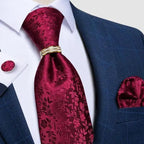 Luxury Wedding High Quality Solid Color Floral Tie For Men Fashion Silk Necktie Cufflink Silk Tie Set For Men Stevvex