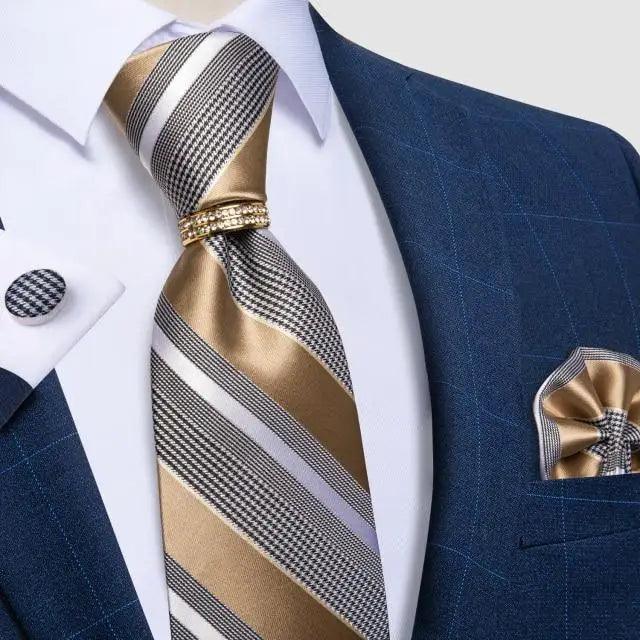 Luxury Wedding High Quality Solid Color Floral Tie For Men Fashion Silk Necktie Cufflink Silk Tie Set For Men Stevvex