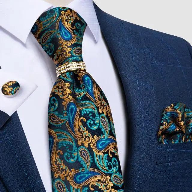 Luxury Wedding High Quality Solid Color Floral Tie For Men Fashion Silk Necktie Cufflink Silk Tie Set For Men Stevvex