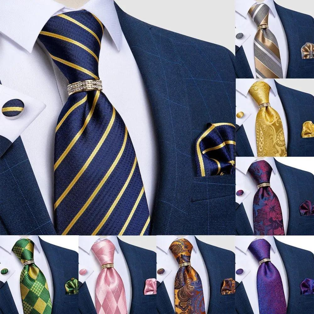 Luxury Wedding High Quality Solid Color Floral Tie For Men Fashion Silk Necktie Cufflink Silk Tie Set For Men Stevvex