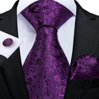 Luxury Wedding Party Floral Design Silk Necktie Hanky And Matching Cufflinks Set For Men Classic Design Necktie Set For Men Stevvex