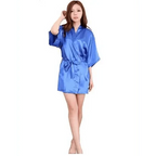 Luxury White Silk Women Bathrobe Soft Short Ladies Sleepwear Indoor Bathrobe Party Sleepwear With Waist Belt Stevvex