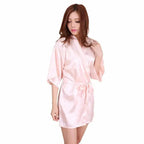 Luxury White Silk Women Bathrobe Soft Short Ladies Sleepwear Indoor Bathrobe Party Sleepwear With Waist Belt Stevvex