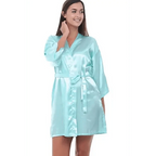 Luxury White Silk Women Bathrobe Soft Short Ladies Sleepwear Indoor Bathrobe Party Sleepwear With Waist Belt Stevvex