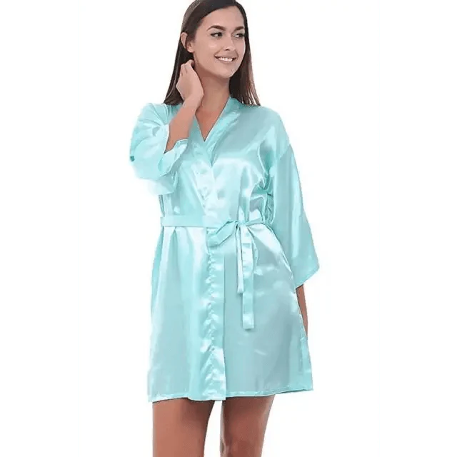 Luxury White Silk Women Bathrobe Soft Short Ladies Sleepwear Indoor Bathrobe Party Sleepwear With Waist Belt Stevvex