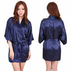 Luxury White Silk Women Bathrobe Soft Short Ladies Sleepwear Indoor Bathrobe Party Sleepwear With Waist Belt Stevvex