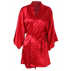 Luxury White Silk Women Bathrobe Soft Short Ladies Sleepwear Indoor Bathrobe Party Sleepwear With Waist Belt Stevvex