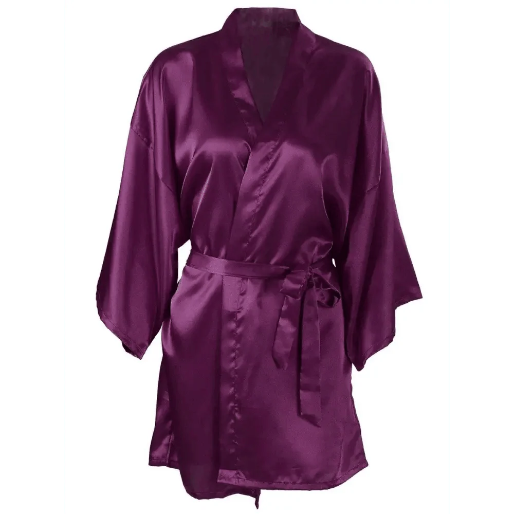 Luxury White Silk Women Bathrobe Soft Short Ladies Sleepwear Indoor Bathrobe Party Sleepwear With Waist Belt Stevvex