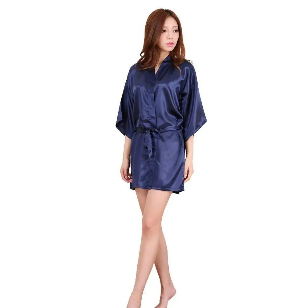 Luxury White Silk Women Bathrobe Soft Short Ladies Sleepwear Indoor Bathrobe Party Sleepwear With Waist Belt Stevvex