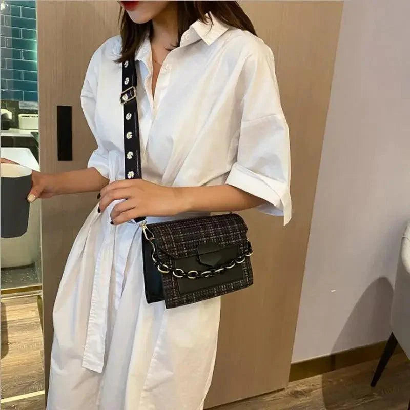 Luxury Wide Strap Shoulder Bags for Women And Girls Designer Lady Handbags and Purses Fashionable Chain Messenger Crossbody Bags Stevvex