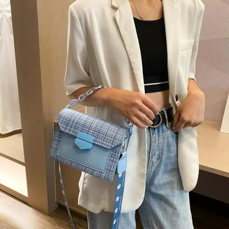 Luxury Wide Strap Shoulder Bags for Women And Girls Designer Lady Handbags and Purses Fashionable Chain Messenger Crossbody Bags Stevvex