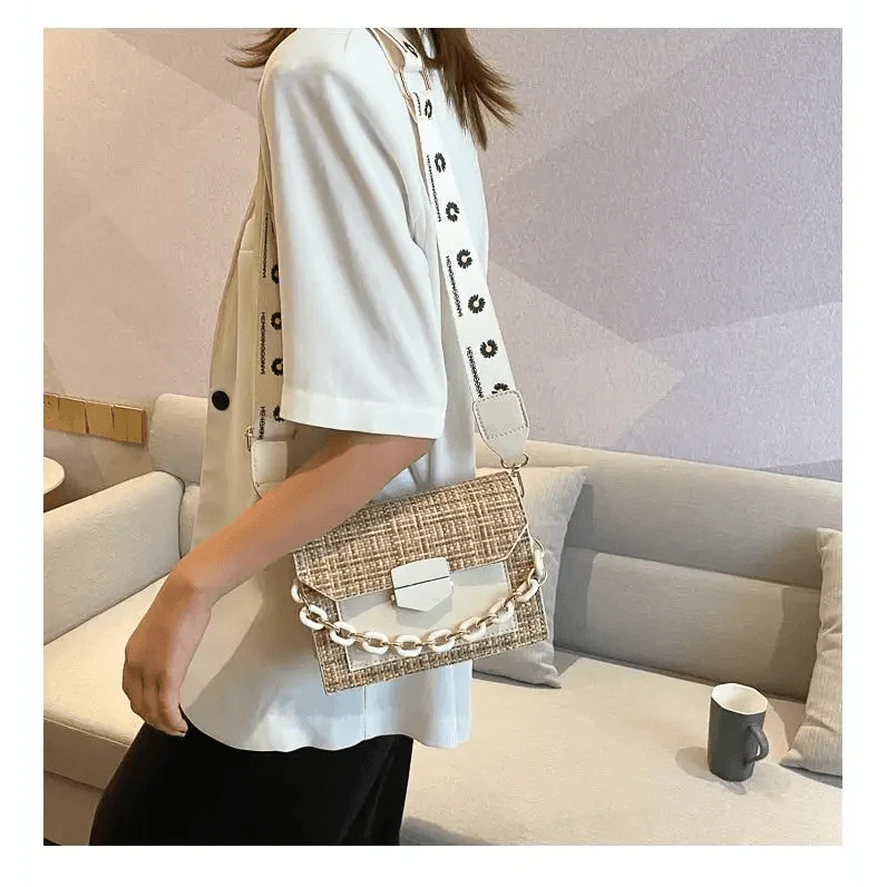 Luxury Wide Strap Shoulder Bags for Women And Girls Designer Lady Handbags and Purses Fashionable Chain Messenger Crossbody Bags Stevvex