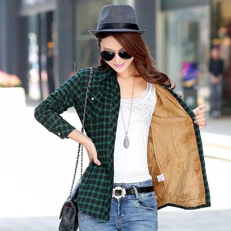Luxury Winter Warm, Plus Velvet Thicken Plaid Shirt Style Coat Jacket For Women Clothes/Tops/Casual/Jacket/Outerwear For Female Stevvex