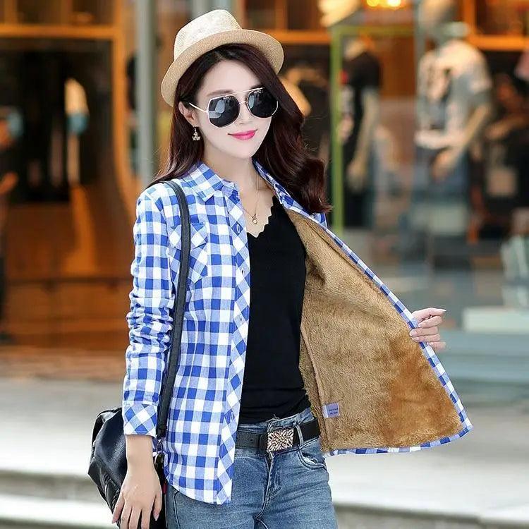 Luxury Winter Warm, Plus Velvet Thicken Plaid Shirt Style Coat Jacket For Women Clothes/Tops/Casual/Jacket/Outerwear For Female Stevvex