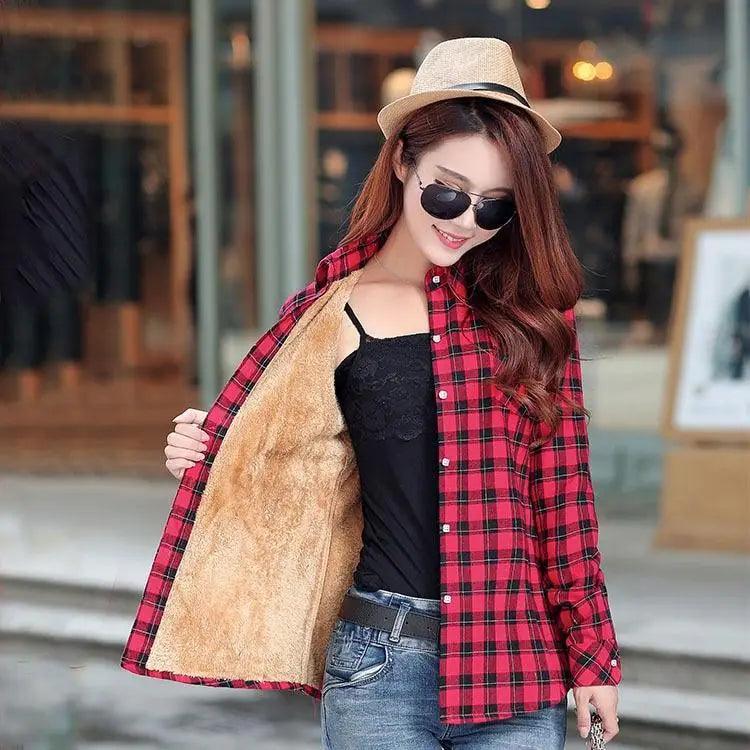 Luxury Winter Warm, Plus Velvet Thicken Plaid Shirt Style Coat Jacket For Women Clothes/Tops/Casual/Jacket/Outerwear For Female Stevvex