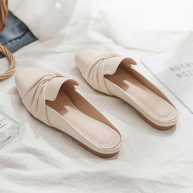 Luxury Woman Summer Close Toe Slippers Lazy Slides Flat Heel Slippers Outdoor Flip Flops Shoes Black Dress Shoes Soft Round-Toe White Flats Casual Flats Shoes Stevvex