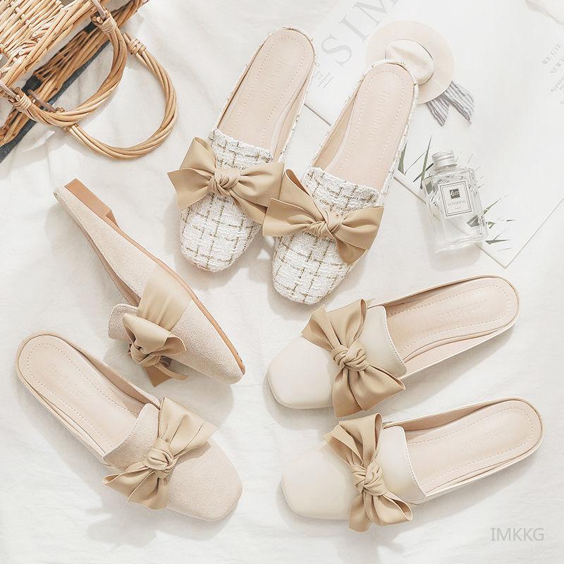 Luxury Woman Summer Close Toe Slippers Lazy Slides Flat Heel Slippers Outdoor Flip Flops Shoes Black Dress Shoes Soft Round-Toe White Flats Casual Flats Shoes Stevvex