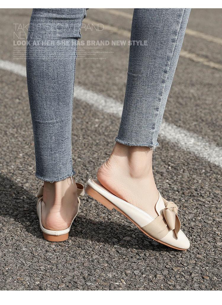 Luxury Woman Summer Close Toe Slippers Lazy Slides Flat Heel Slippers Outdoor Flip Flops Shoes Black Dress Shoes Soft Round-Toe White Flats Casual Flats Shoes Stevvex