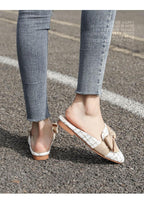 Luxury Woman Summer Close Toe Slippers Lazy Slides Flat Heel Slippers Outdoor Flip Flops Shoes Black Dress Shoes Soft Round-Toe White Flats Casual Flats Shoes Stevvex