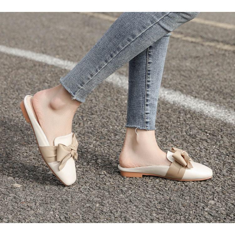 Luxury Woman Summer Close Toe Slippers Lazy Slides Flat Heel Slippers Outdoor Flip Flops Shoes Black Dress Shoes Soft Round-Toe White Flats Casual Flats Shoes Stevvex