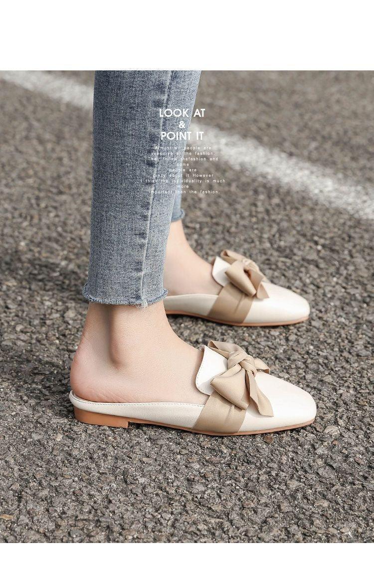 Luxury Woman Summer Close Toe Slippers Lazy Slides Flat Heel Slippers Outdoor Flip Flops Shoes Black Dress Shoes Soft Round-Toe White Flats Casual Flats Shoes Stevvex