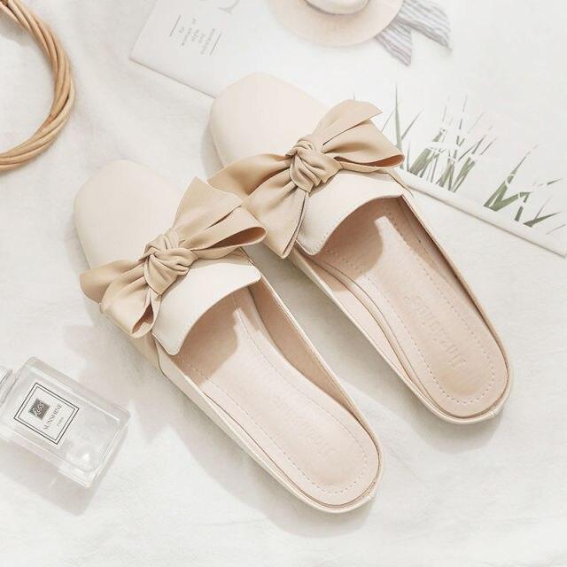 Luxury Woman Summer Close Toe Slippers Lazy Slides Flat Heel Slippers Outdoor Flip Flops Shoes Black Dress Shoes Soft Round-Toe White Flats Casual Flats Shoes Stevvex