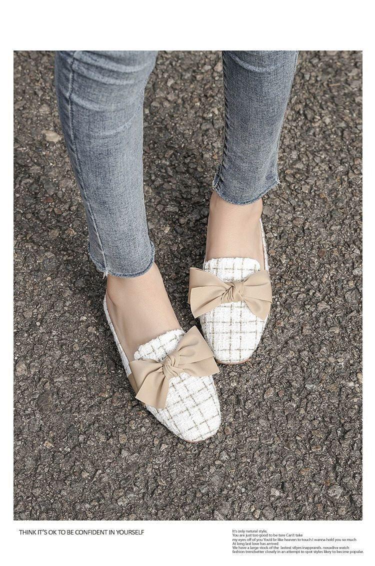 Luxury Woman Summer Close Toe Slippers Lazy Slides Flat Heel Slippers Outdoor Flip Flops Shoes Black Dress Shoes Soft Round-Toe White Flats Casual Flats Shoes Stevvex