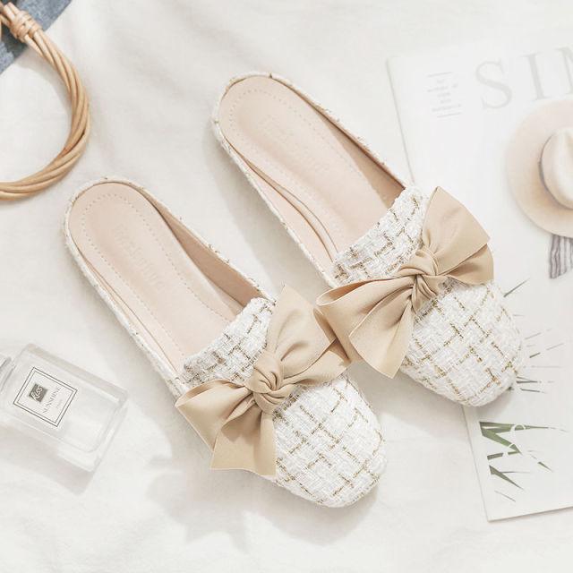 Luxury Woman Summer Close Toe Slippers Lazy Slides Flat Heel Slippers Outdoor Flip Flops Shoes Black Dress Shoes Soft Round-Toe White Flats Casual Flats Shoes Stevvex