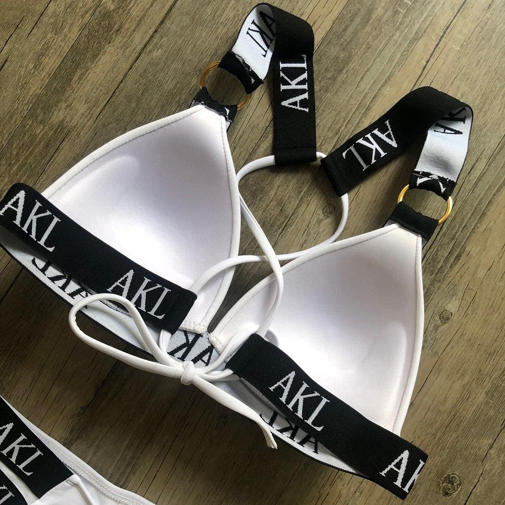 Luxury Women Bikini Set Letter Print Swimsuit Female Push Up Bandage Black Swimwear Women Bikini Set Swimming Bathing Suit Women Swimsuit Bikini Set Letter Print Swimwear Bathing Suit Stevvex