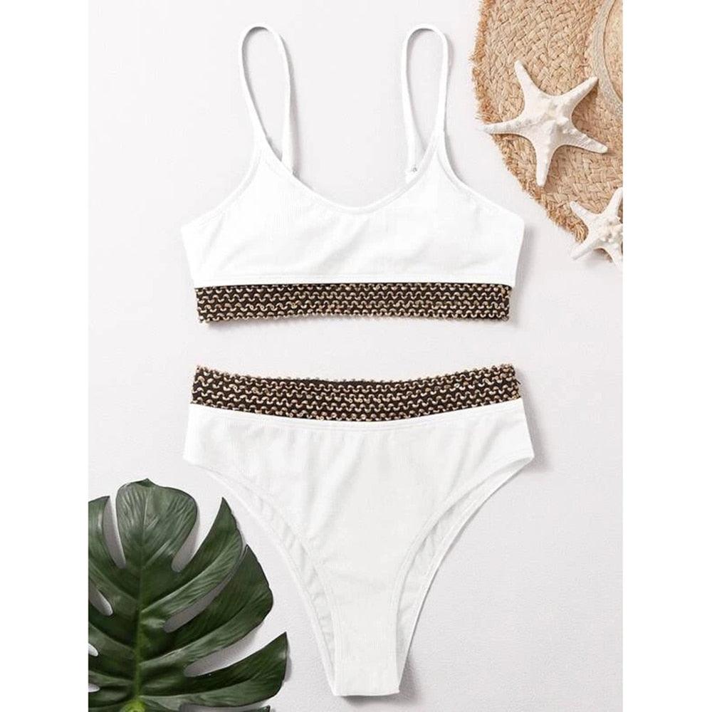 Luxury Women Black Bikini High Waist Swimwear Female 2 Pieces Set Swimsuit Bathing Suit Women Beach Women's High Waisted Bandage Bikini Set Two Piece Push Up Swimsuits Stevvex