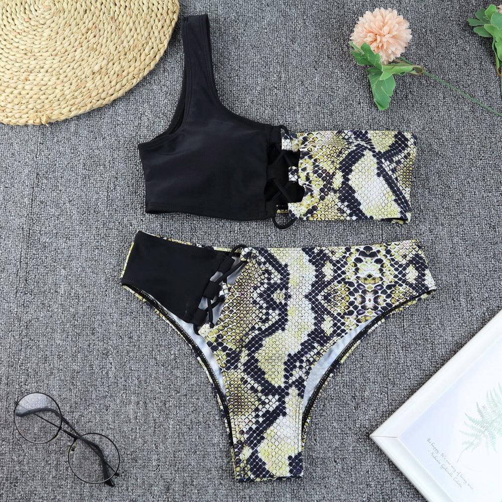 Luxury Women Black Bikini High Waist Swimwear Female 2 Pieces Set Swimsuit Bathing Suit Women Beach Women's High Waisted Bandage Bikini Set Two Piece Push Up Swimsuits Stevvex