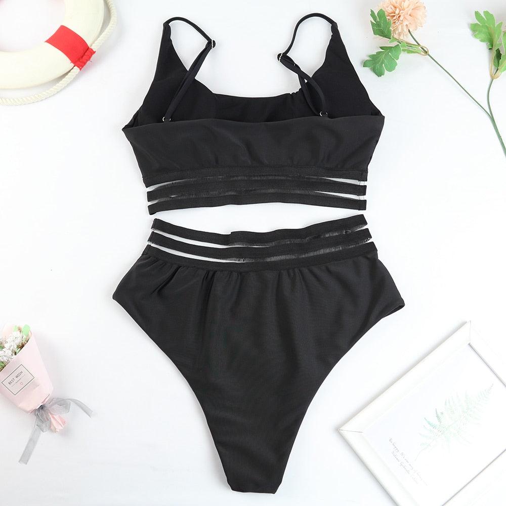 Luxury Women Black Bikini High Waist Swimwear Female 2 Pieces Set Swimsuit Bathing Suit Women Beach Women's High Waisted Bandage Bikini Set Two Piece Push Up Swimsuits Stevvex