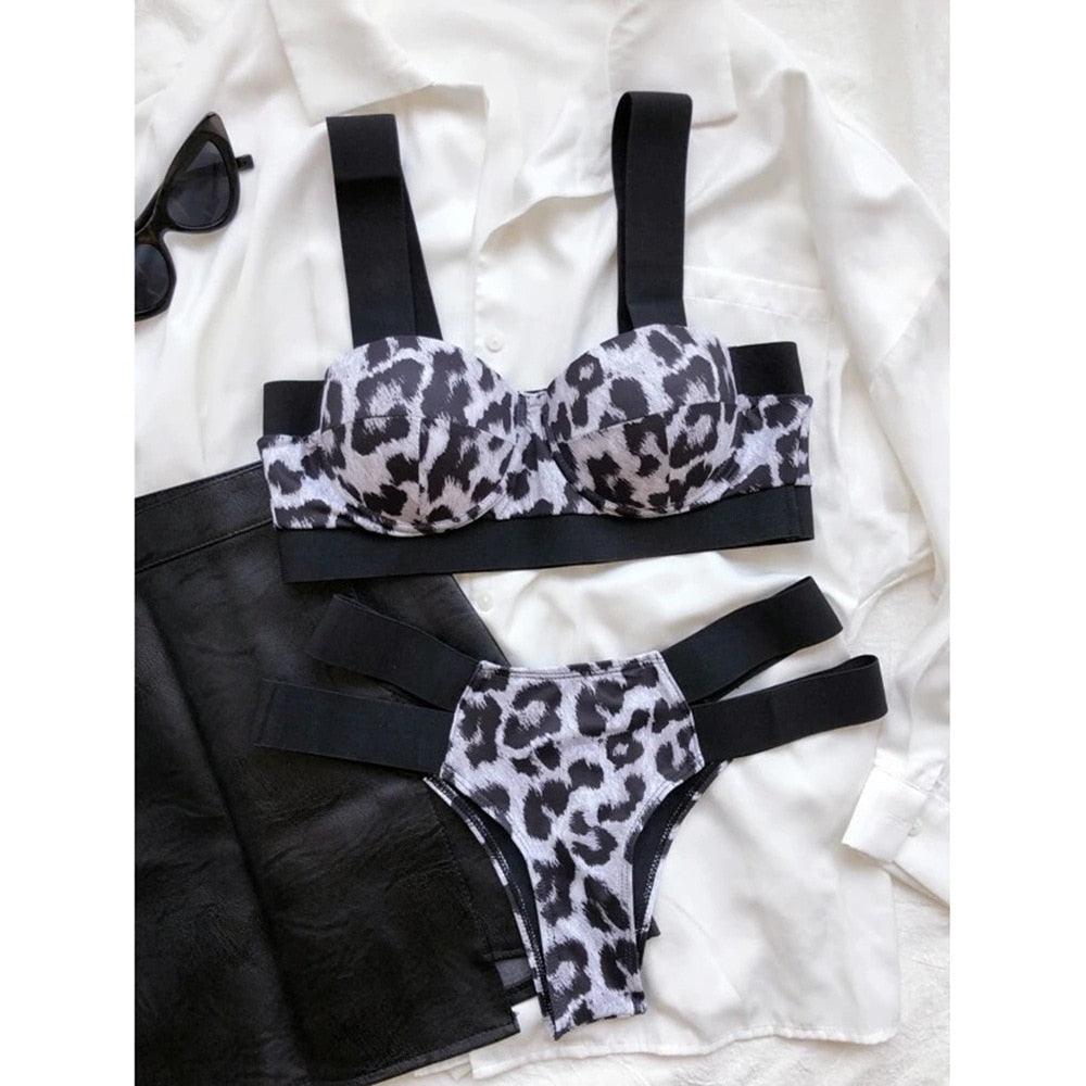 Luxury Women Black Bikini High Waist Swimwear Female 2 Pieces Set Swimsuit Bathing Suit Women Beach Women's High Waisted Bandage Bikini Set Two Piece Push Up Swimsuits Stevvex