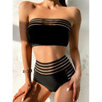 Luxury Women Black Bikini High Waist Swimwear Female 2 Pieces Set Swimsuit Bathing Suit Women Beach Women's High Waisted Bandage Bikini Set Two Piece Push Up Swimsuits Stevvex