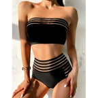 Luxury Women Black Bikini High Waist Swimwear Female 2 Pieces Set Swimsuit Bathing Suit Women Beach Women's High Waisted Bandage Bikini Set Two Piece Push Up Swimsuits Stevvex