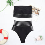 Luxury Women Black Bikini High Waist Swimwear Female 2 Pieces Set Swimsuit Bathing Suit Women Beach Women's High Waisted Bandage Bikini Set Two Piece Push Up Swimsuits Stevvex
