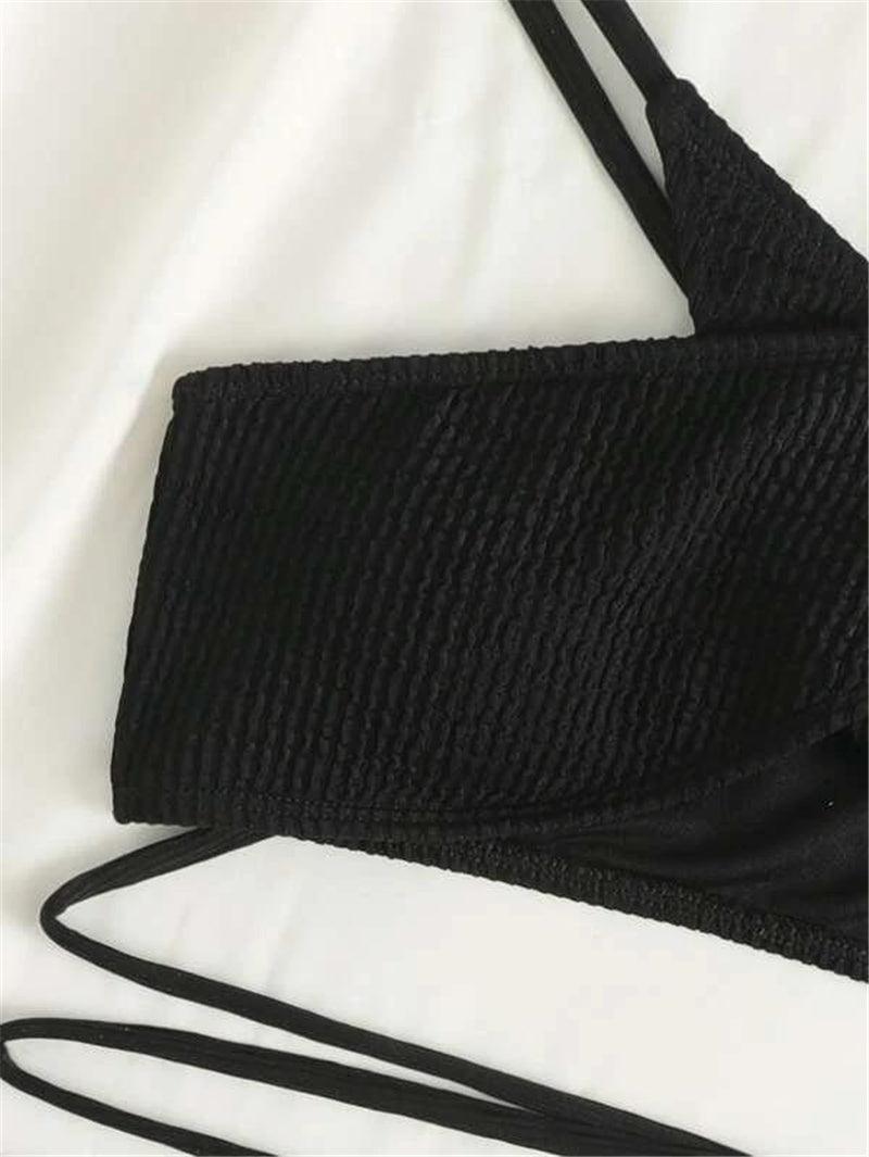 Luxury Women Black Halter Bikinis Women's Halter Bandage Bikini Bottom Push Up Swimsuits Swimsuit Women High Waist String Floral Printed 2 Piece Bathing Suits Solid Color Bikinis Sets Bathing Suit Female Beachwear Stevvex