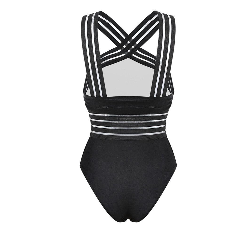 Luxury Women Black Swimsuits Women High Neck One Piece Swimsuits For Women Mesh Bathing Suits Open Back Swimwear One Piece Swimwear For Lady High Neck Bandage Cross Back Swimming Suit Female Holiday Beachwear Stevvex