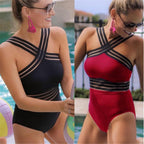 Luxury Women Black Swimsuits Women High Neck One Piece Swimsuits For Women Mesh Bathing Suits Open Back Swimwear One Piece Swimwear For Lady High Neck Bandage Cross Back Swimming Suit Female Holiday Beachwear Stevvex