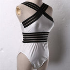 Luxury Women Black Swimsuits Women High Neck One Piece Swimsuits For Women Mesh Bathing Suits Open Back Swimwear One Piece Swimwear For Lady High Neck Bandage Cross Back Swimming Suit Female Holiday Beachwear Stevvex