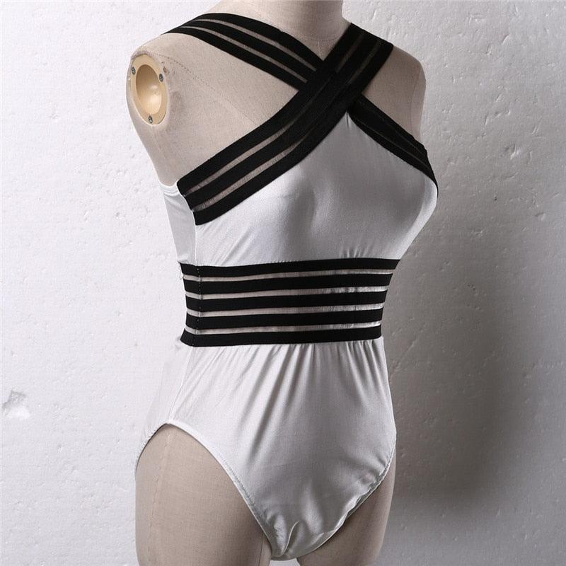 Luxury Women Black Swimsuits Women High Neck One Piece Swimsuits For Women Mesh Bathing Suits Open Back Swimwear One Piece Swimwear For Lady High Neck Bandage Cross Back Swimming Suit Female Holiday Beachwear Stevvex