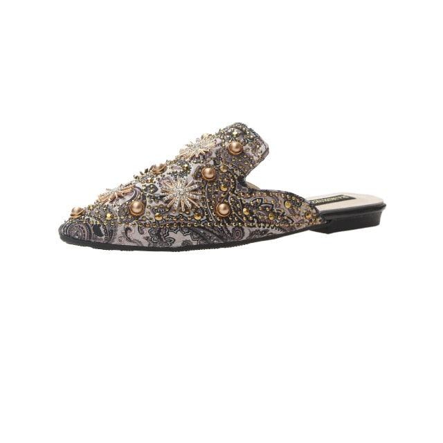 Luxury Women Mules Ladies Summer Slippers Women Shoes New Low Heels Flat Casual Shoes Woman Flip Flops Mules For Women Slip On Flats Loafers Pointed Toe Womens Mules Stevvex