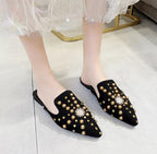 Luxury Women Mules Ladies Summer Slippers Women Shoes New Low Heels Flat Casual Shoes Woman Flip Flops Mules For Women Slip On Flats Loafers Pointed Toe Womens Mules Stevvex